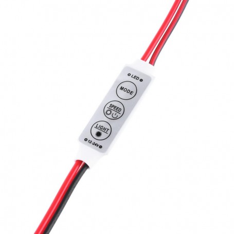 Controller LED compact cu butoane MODE, SPEED si LIGHT, alimentare 12-24V, detaliu fata
