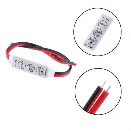 Controller banda LED monocolora cu detaliu butoane si capete fire libere pentru conectare directa