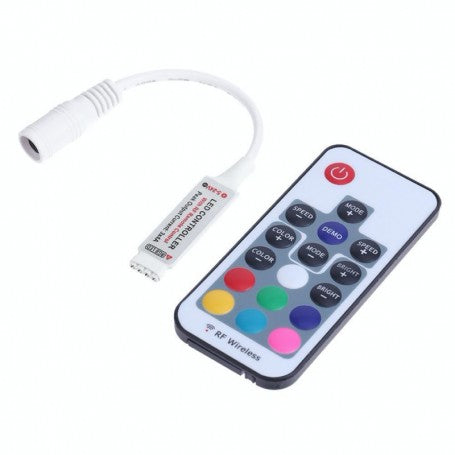 Mini controler wireless RGB 17 taste RF cu telecomanda, tensiune DC 5-24V, curent maxim 3x4A