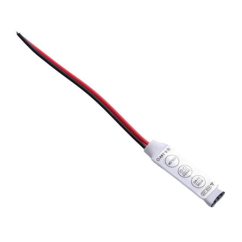 Controler mini RGB cu fire lung, vedere laterala, conector 4 pini banda LED 5-24V