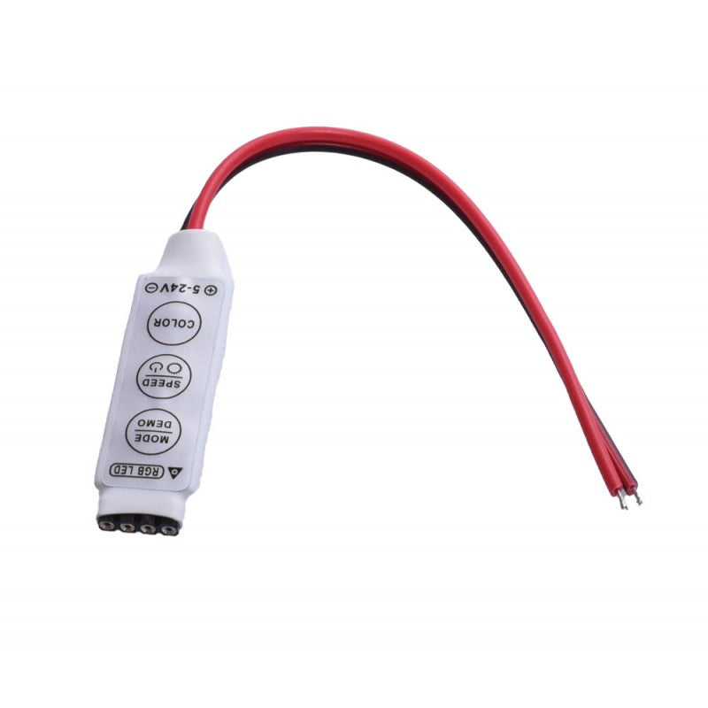 Mini-controler RGB cu fire pentru banda LED 3528/5050, tensiune 5-24V DC, 3 taste COLOR SPEED MODE