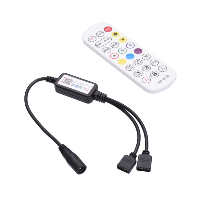 Mini-controller RGB 144W cu 2 iesiri, telecomanda 2.4G RF 24 taste si Bluetooth pentru benzi LED