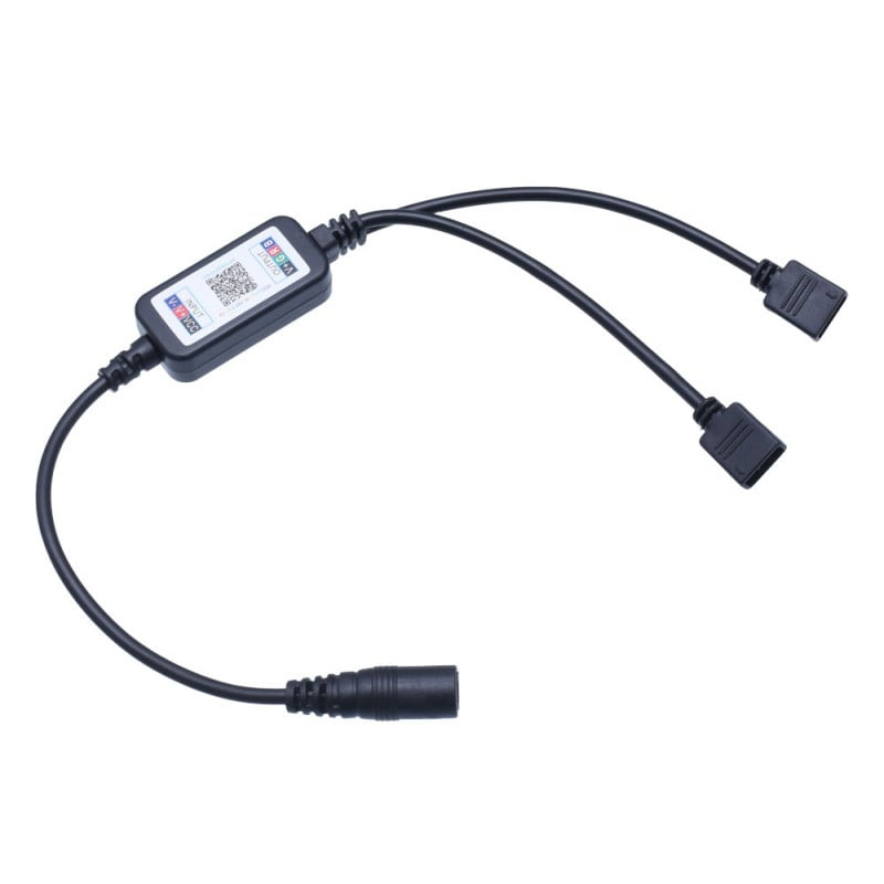 Unitate controller RGB 144W cu 2 mufe de iesire 4-pini si intrare DC 2.1mm, detaliu cabluri
