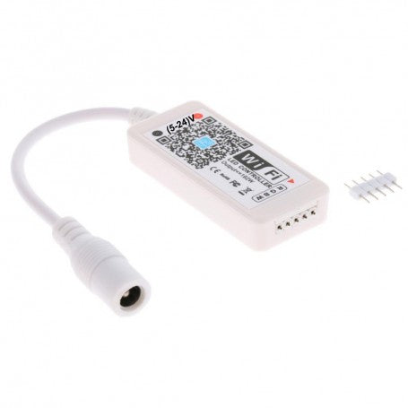Controler Wi-Fi RGBW 5-24V cu conector DC si pin de banda LED, detaliu conexiuni
