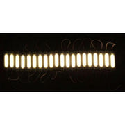 Modul LED SMD 5730 COB alb cald 2W IP65, sir de module aprinse cu lumina uniforma calda pe fond negru