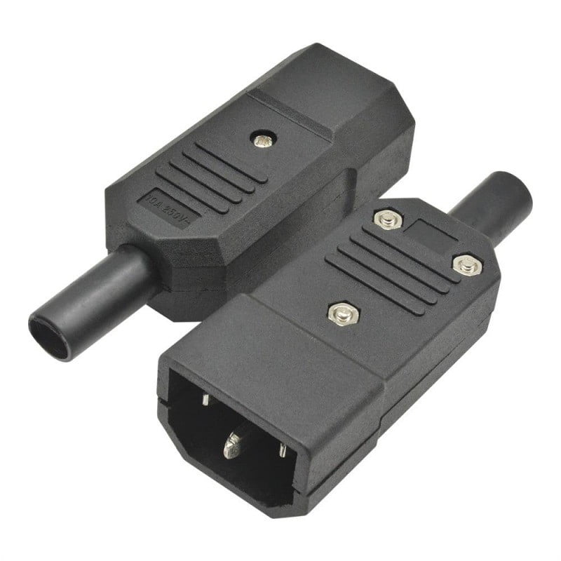 Conector IEC C14 tata pe fir, 10A 250V, 3 pini, carcasa ABS negru, set 2 bucati