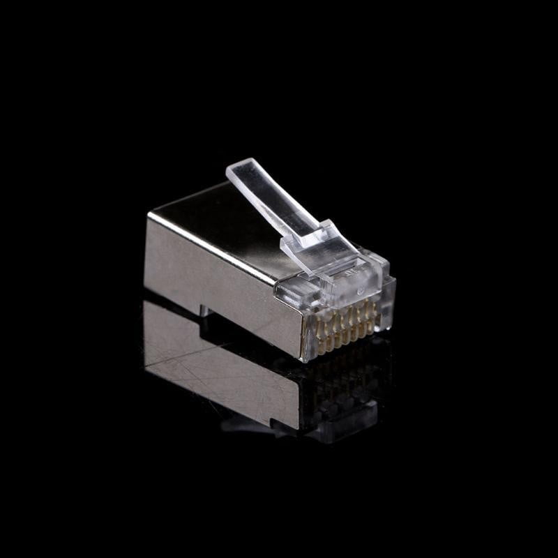 Mufa RJ45 CAT6 ecranata, vedere laterala cu clema de prindere si contacte aurite