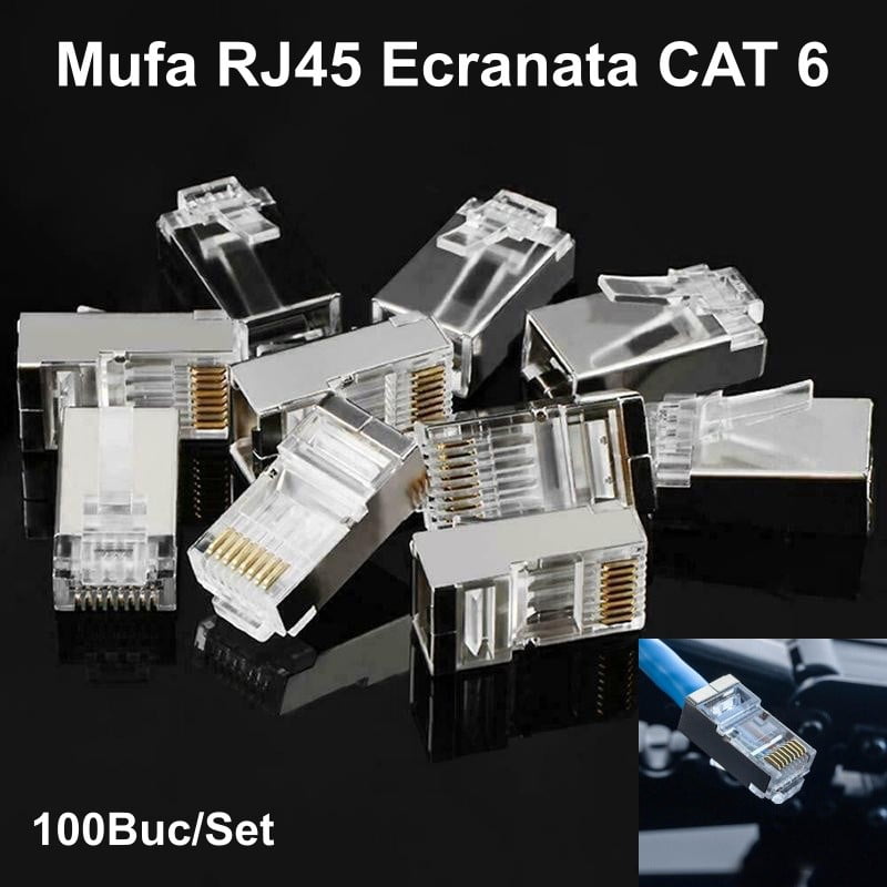Mufe RJ45 CAT6 ecranate metalic, set 100 bucati, compatibile cablu FTP si UTP