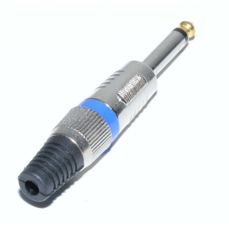 Mufa jack 6.3mm mono tata demontabila, vedere din spate cu manseta din plastic nervurat
