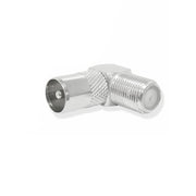 Adaptor mufa TV tata la F mama cot 90 grade, carcasa metalica, pentru cablu coaxial antena sau satelit