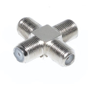 Mufa TV cruce F metalica nichelata, 4 porturi femela tip F, conector coaxial pentru antena sau satelit