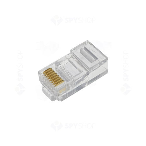 Mufa RJ45 UTP CAT6 transparenta cu contacte aurite, 8P8C, compatibila cablu CAT5/CAT6