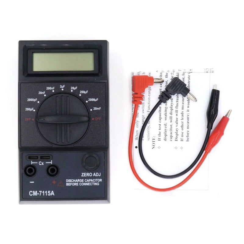 Capacimetru digital cu accesorii incluse: sonde cu cleme si manual de instructiuni