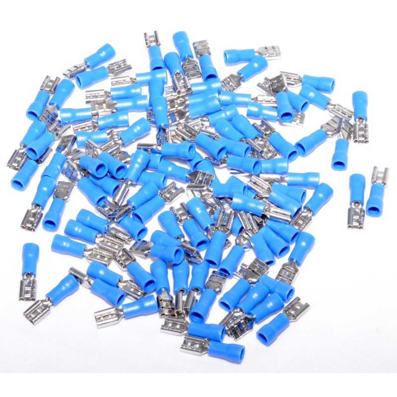 Papuci electrici izolati albastri mama, lot 100 bucati in vrac, conectori 4.8mm pentru fire 1.5-2.5mm²