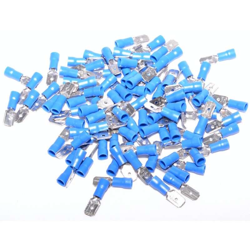 papuci electrici izolati albastri 6,3mm, set 100 bucati pentru instalatii electrice