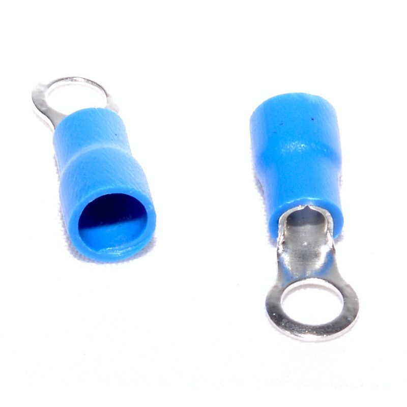 Papuc electric izolat tip inel albastru, cablu 1.5-2.5 mm², inel Ø4mm, detaliu fata si spate