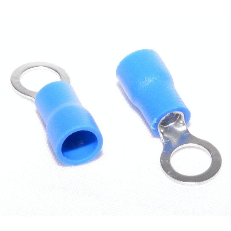 Papuc electric izolat tip inel albastru pentru cablu 1.5-2.5mm, surub M5, set detaliu fata-spate