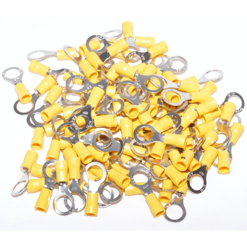 Papuci electrici izolati tip inel O10mm, lot 100 bucati, izolatie PVC galbena