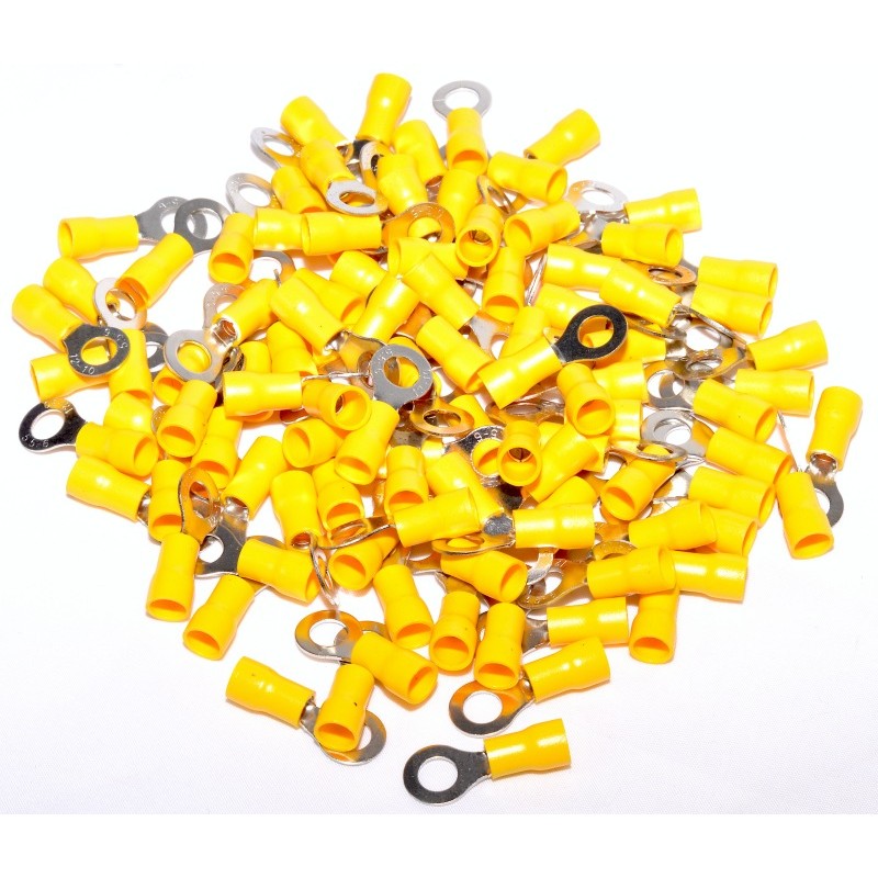 Set 100 bucati papuci electrici tip inel galbeni, izolati, pentru cabluri 4-6mm²
