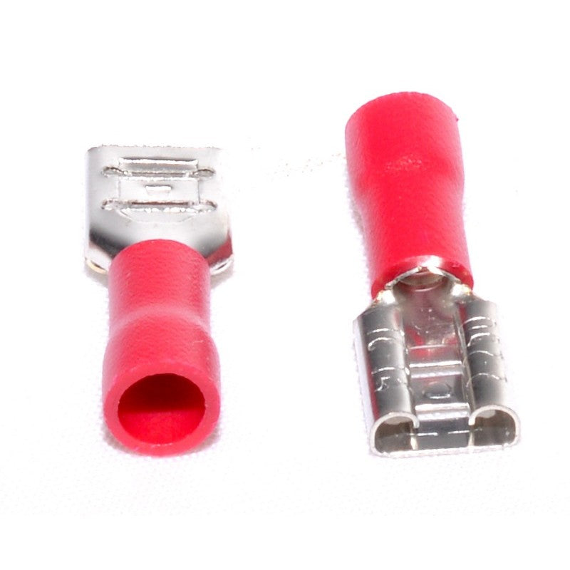 papuc electric izolat mama rosu 6.3mm, set 100 bucati, sertizare cablu, contact metalic crom