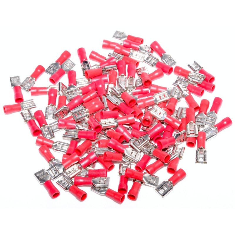 papuci electrici izolati mama rosii 6.3mm in vrac, set 100 bucati pentru instalatii electrice