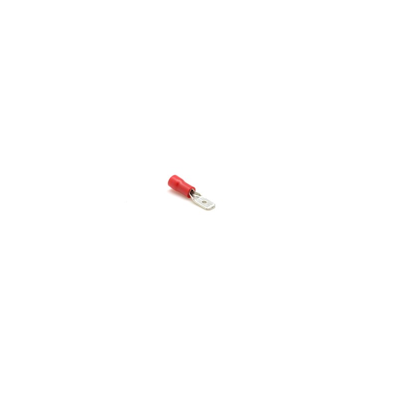 Papuc electric izolat rosu tata 4,8mm, vedere laterala detaliu conector metalic si manson izolant rosu