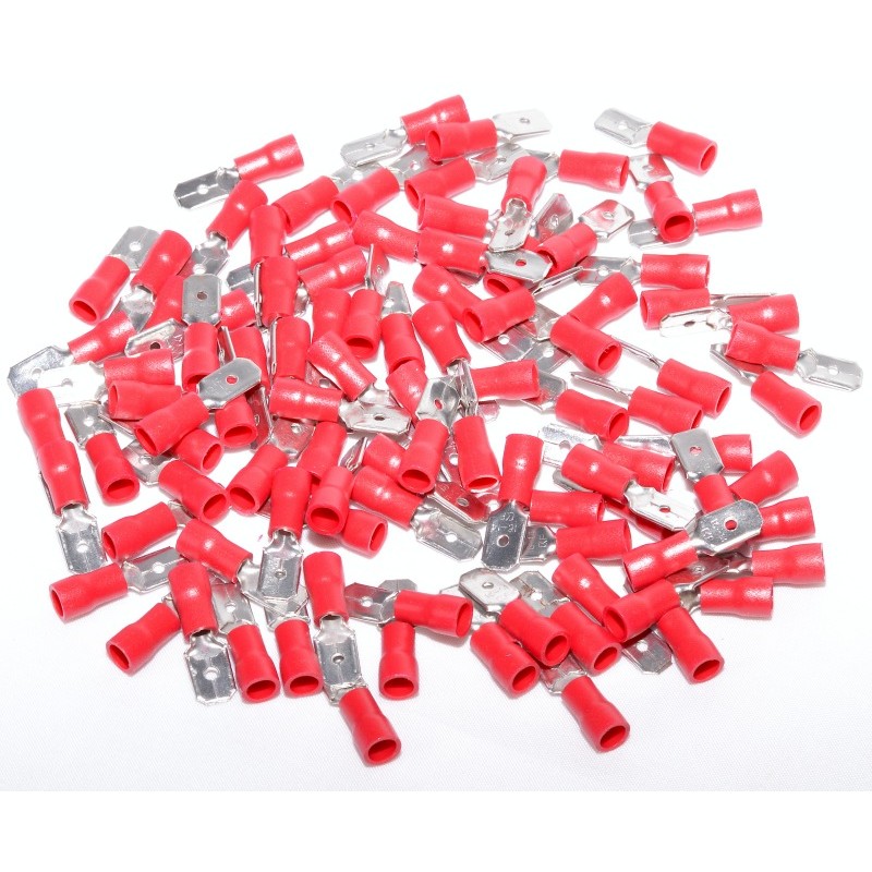 Papuci electrici izolati tata rosii 6,3mm, set 100 bucati in vrac pentru instalatii electrice