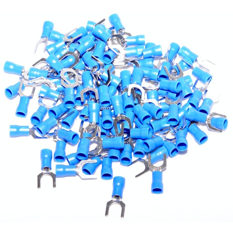 Papuci tip furca albastri in vrac, lot 100 bucati pentru cabluri 1.5-2.5mm²