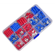 Set 225 papuci conectori electrici izolati, compatibili fire 1-3mm, rosu si albastru, cutie transparenta cu 15 compartimente