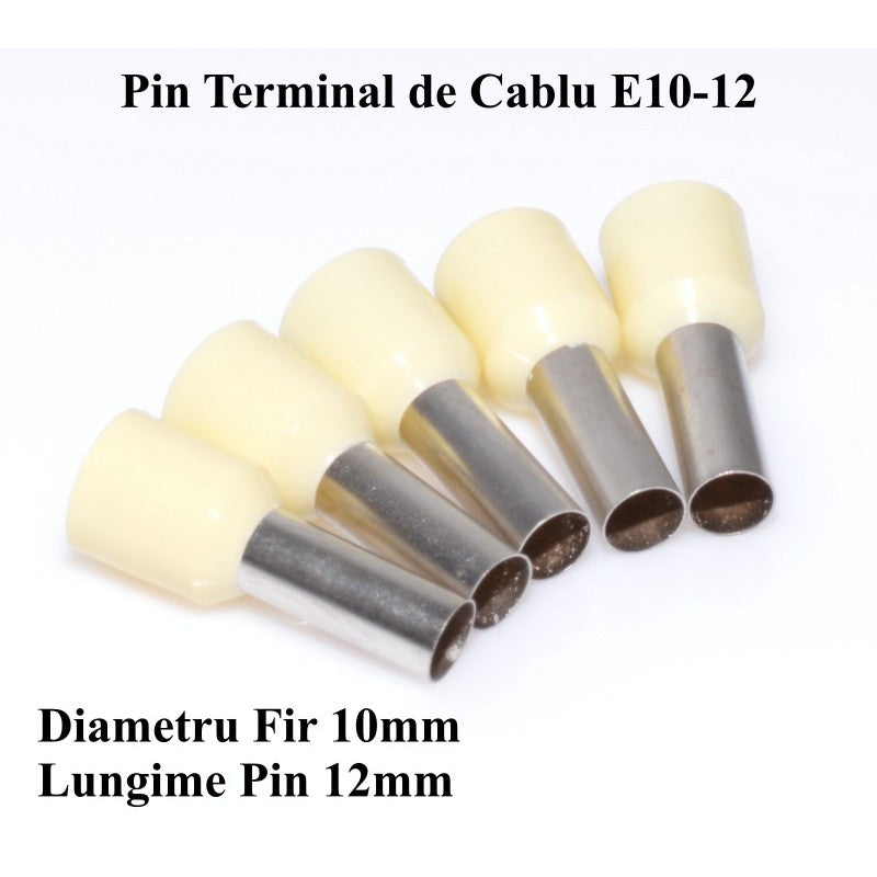 pin terminal izolat crem, diametru fir 10mm, lungime 12mm, vedere detaliata a tubului metalic