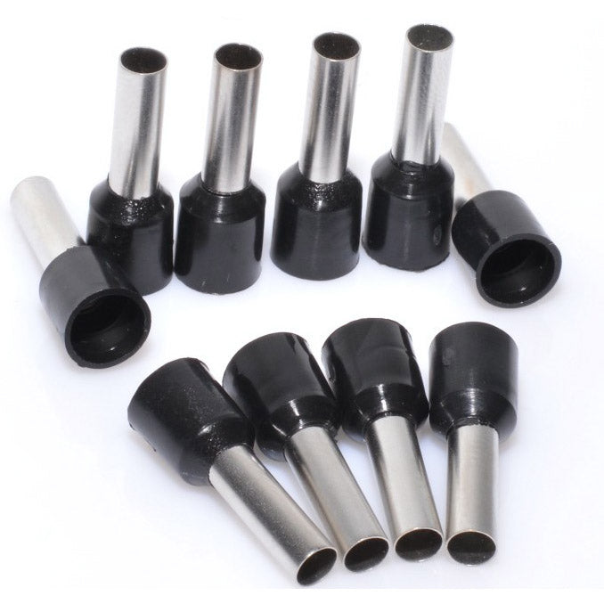 Pini terminali izolati negri 1.5mm² lungime 8mm, set 100 bucati, pentru conexiuni electrice sigure