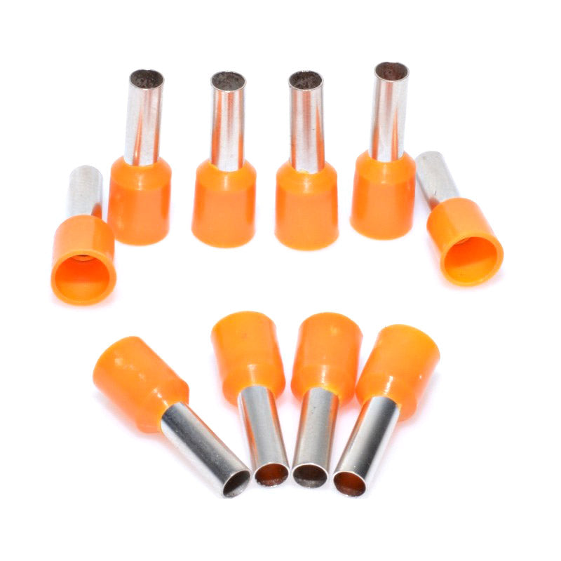 Pini terminali izolati portocalii 4mm2, lungime pin 9mm, set 100 bucati pentru cabluri litate