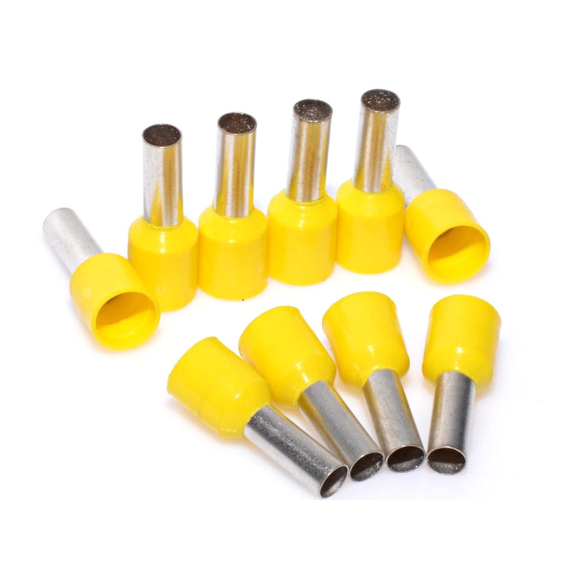 Pini terminali izolati galben 6mm² 10mm, set 100 bucati, pentru cabluri electrice litate