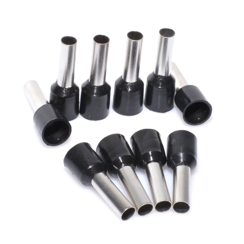 Pini terminali izolati negri 6mm2, lungime 12mm, set 100 bucati pentru conexiuni electrice sigure