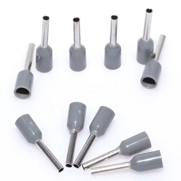 Pini terminali izolati gri 0,75mm2, lungime pin 8mm, set 100 bucati pentru instalatii electrice