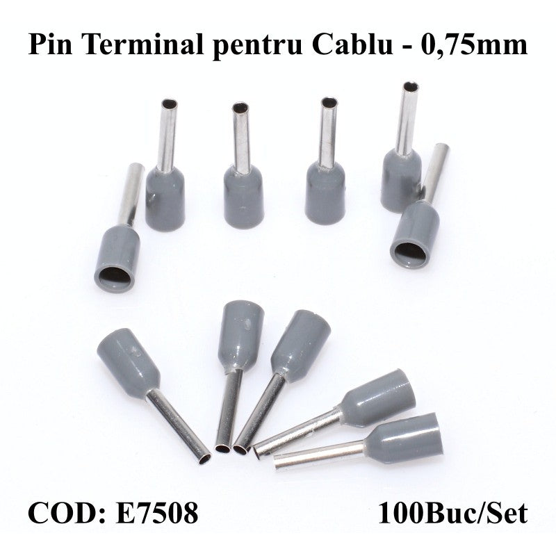 Set 100 pini terminali gri 0,75mm2, cod E7508, vedere de ansamblu unghi multiplu