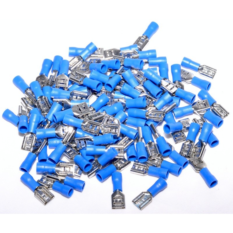 Papuci electrici izolati mama albastri 6,3mm, vedere de ansamblu set 100 bucati