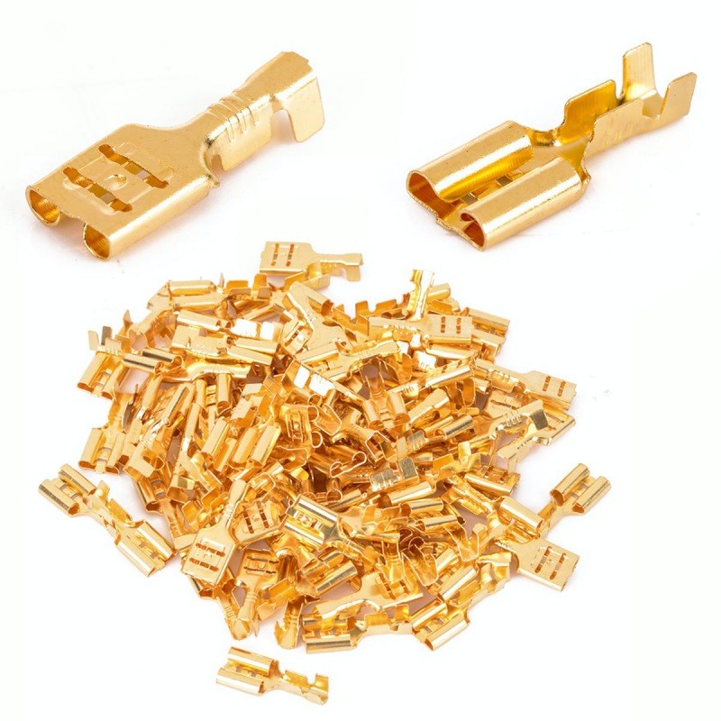 Conectori mama 6,3mm aurii, set complet 100 bucati in punga, placaj anticoroziv