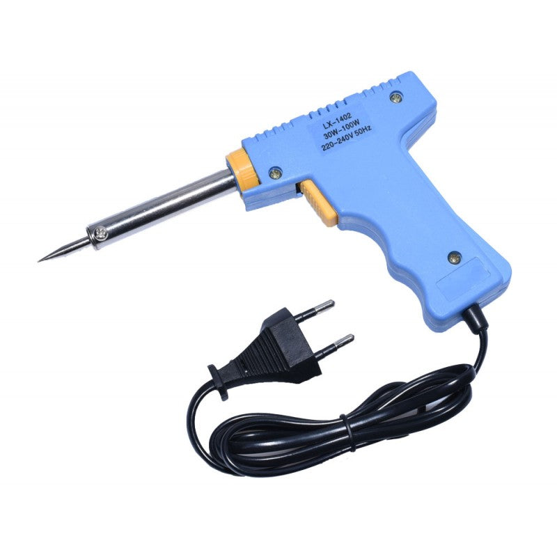 Pistol de lipit cu fludor 30-100W, 220-240V, varf din otel inoxidabil, maner ergonomic albastru cu buton portocaliu