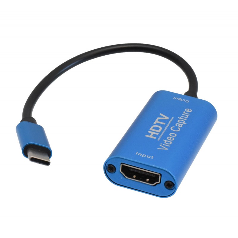 Placa captura HDMI Type-C, vedere frontala cu port HDMI input si cablu USB-C