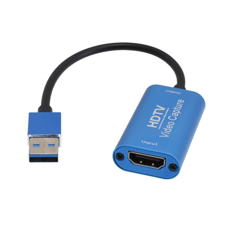 Placa captura HDMI USB 3.0 vazuta din unghi lateral, port input HDMI vizibil