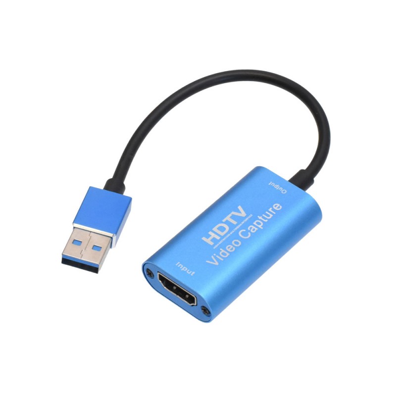 Placa captura HDMI USB 3.0 albastra, vedere frontala cu port HDMI input