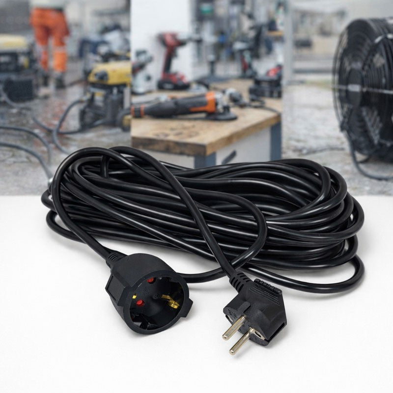 Prelungitor electric robust, ideal pentru atelier si santier, cablu negru 15m
