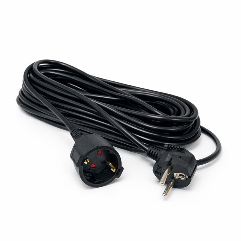 Prelungitor electric negru 15m, cablu cauciucat 3x1.5mm², 2500W, stecher si cupla Schuko