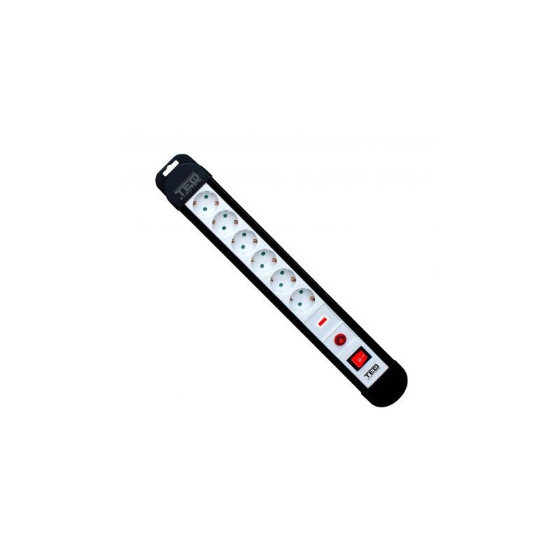 Prelungitor 6 prize Schuko cu buton reset si intrerupator, cablu 5m, putere maxima 3680W, carcasa ABS