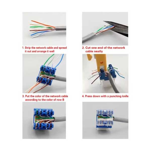 Ghid pas cu pas pentru instalarea cablului de retea Cat6 in modulul RJ45 al prizei duble TV+internet