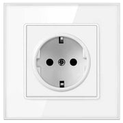 Priza incastrata cu rama din sticla securizata, 16A 250V, finisaj alb, protectie copii integrata