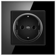 Priza cu rama sticla securizata neagra 16A 250V, ramă lucioasa, standard german, montaj incastrat