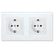 Priza dubla incastrata cu rama din sticla securizata, 16A, 250V, alba, tip Schuko