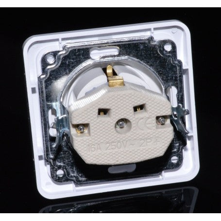 Priza simpla mecanism ceramic 16A 250V, vedere spate cu borne alama si suport metalic